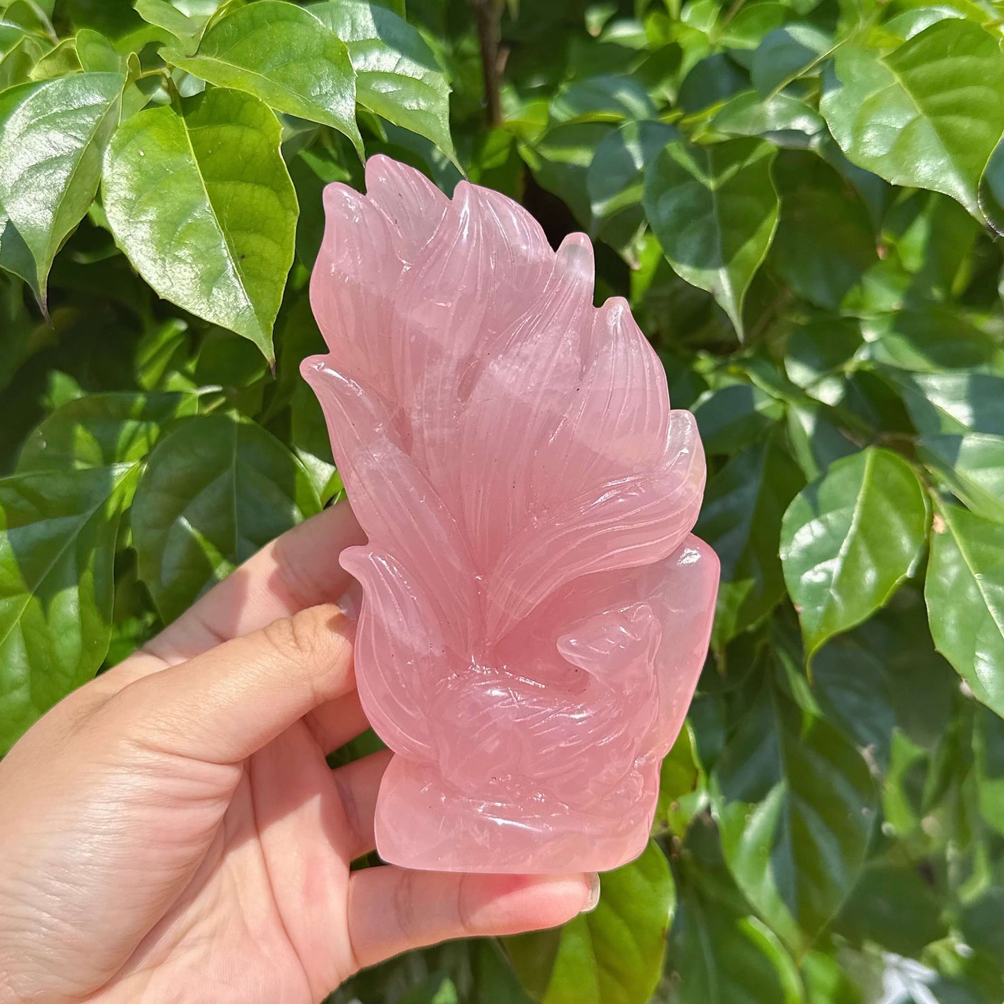 Rose Quartz Nine-tailed Fox Carving
