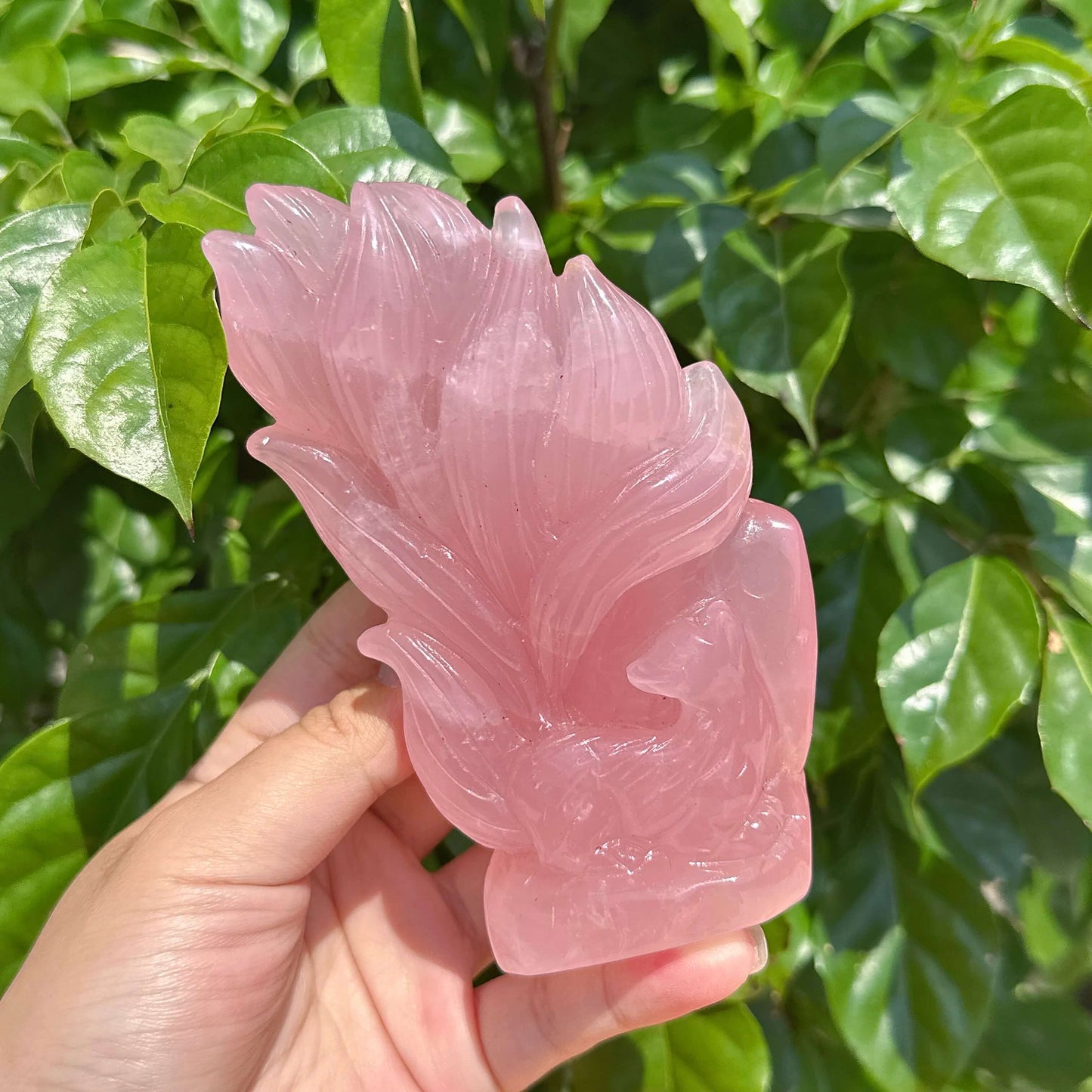 Rose Quartz Nine-tailed Fox Carving