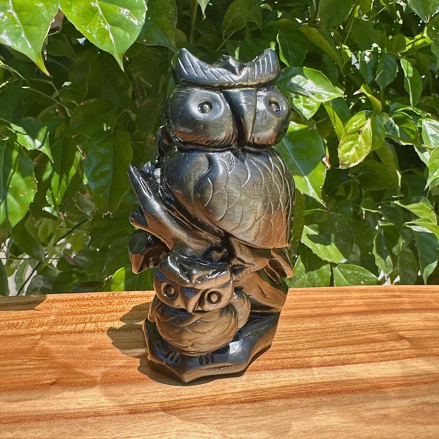 Golden Obsidian Owl Carving