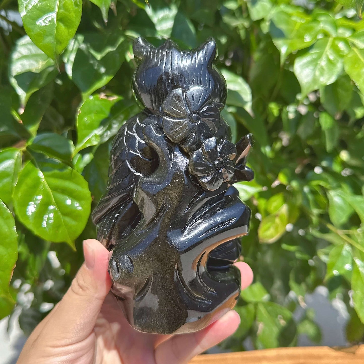 Golden Obsidian Owl Carving