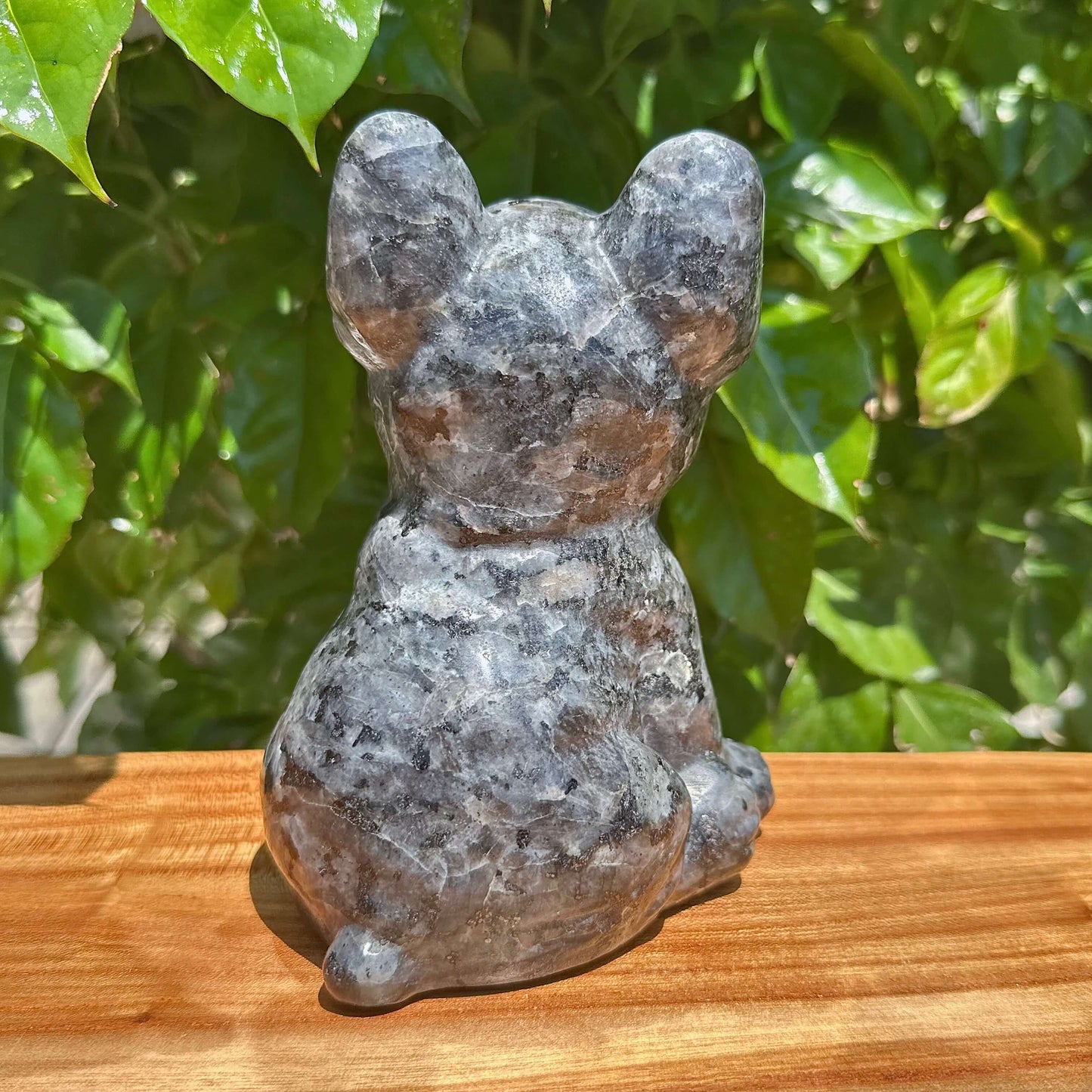 Larvikaite/White Jade French Bulldog Carving