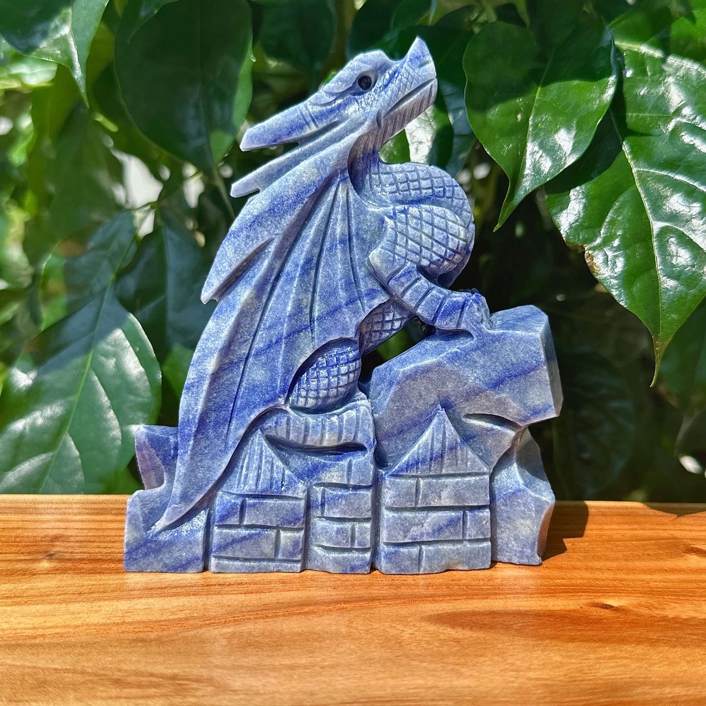 Blue Aventurine Flying Dragon Carving