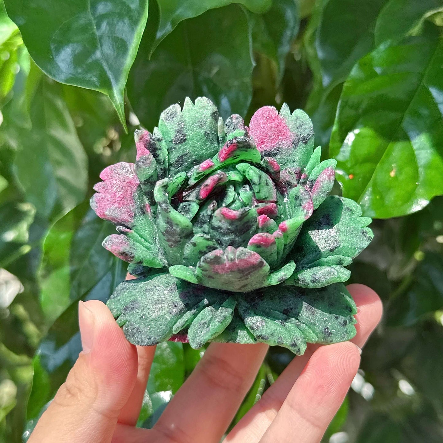 Ruby-Zoisite Peony Flower Carving