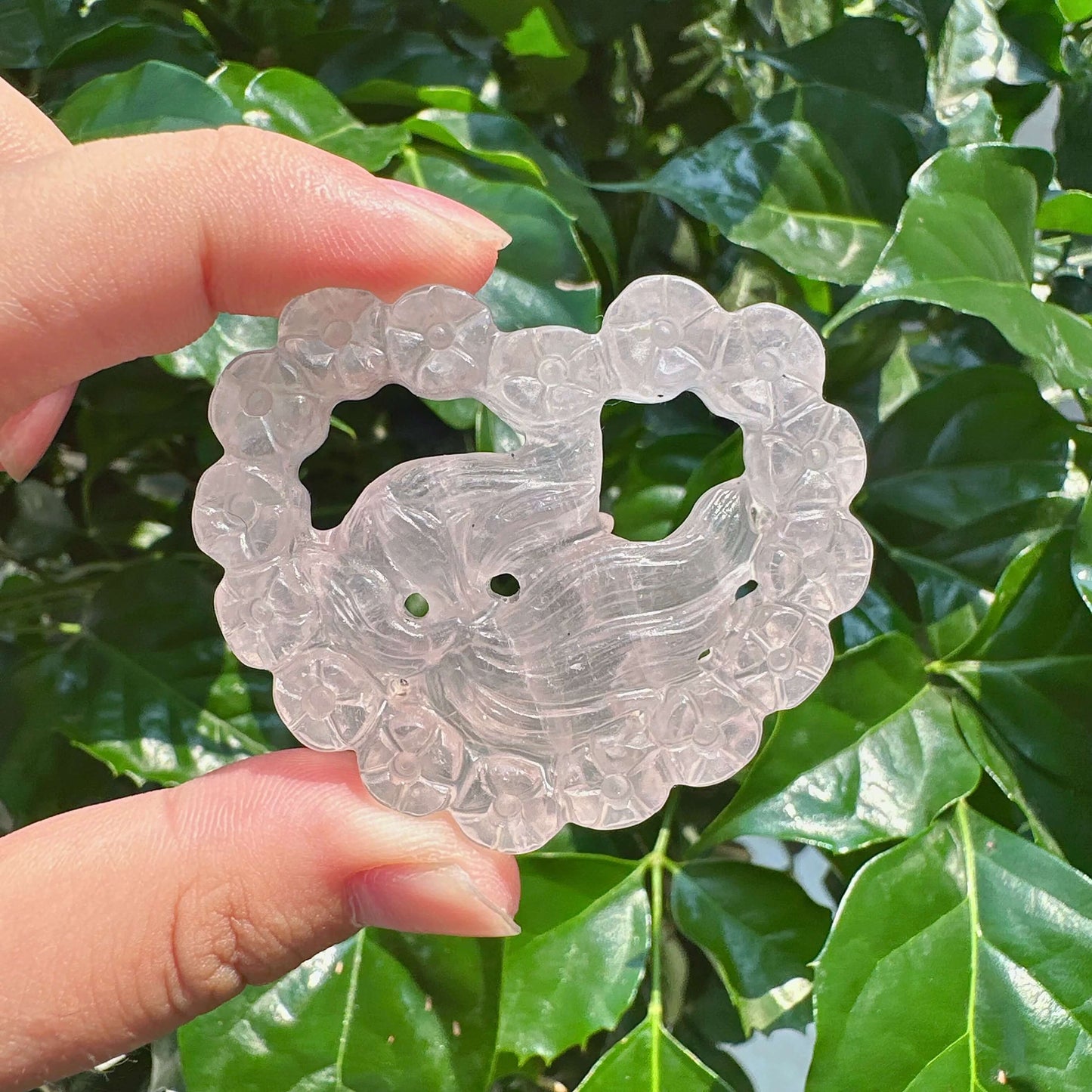Rose Quartz Nine-tailed fox Carving