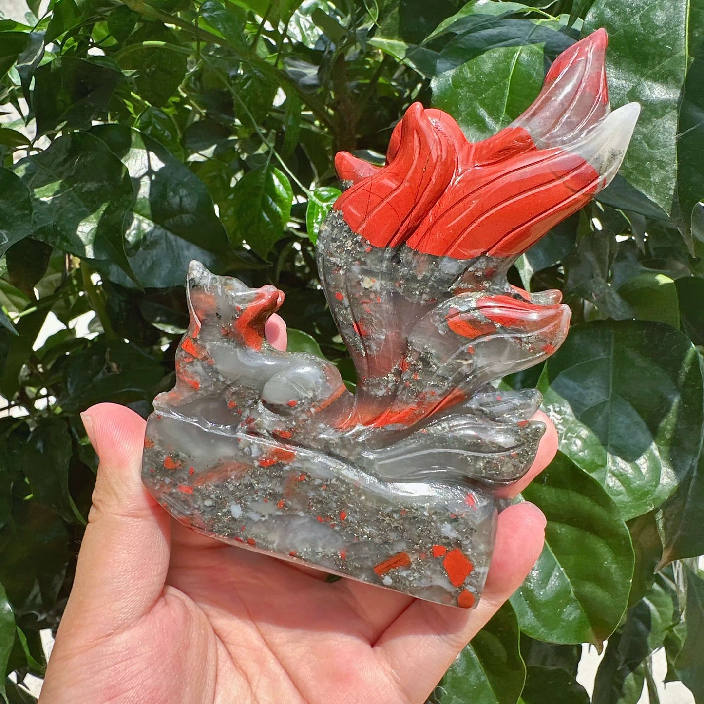 African Bloodstone Nine-tail Fox Carving