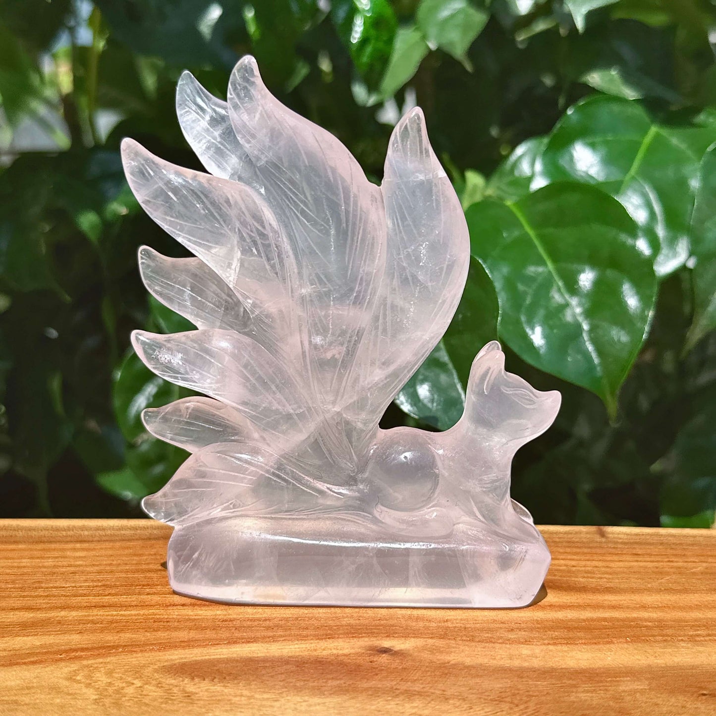 Rose Quartz Nine-tail Fox Carving