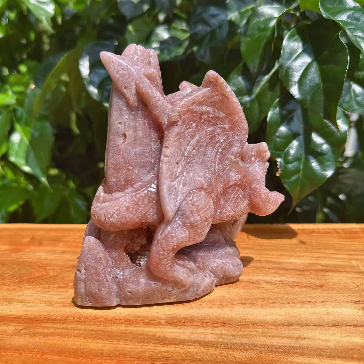 Geode Pink Amethyst Dragon Carving