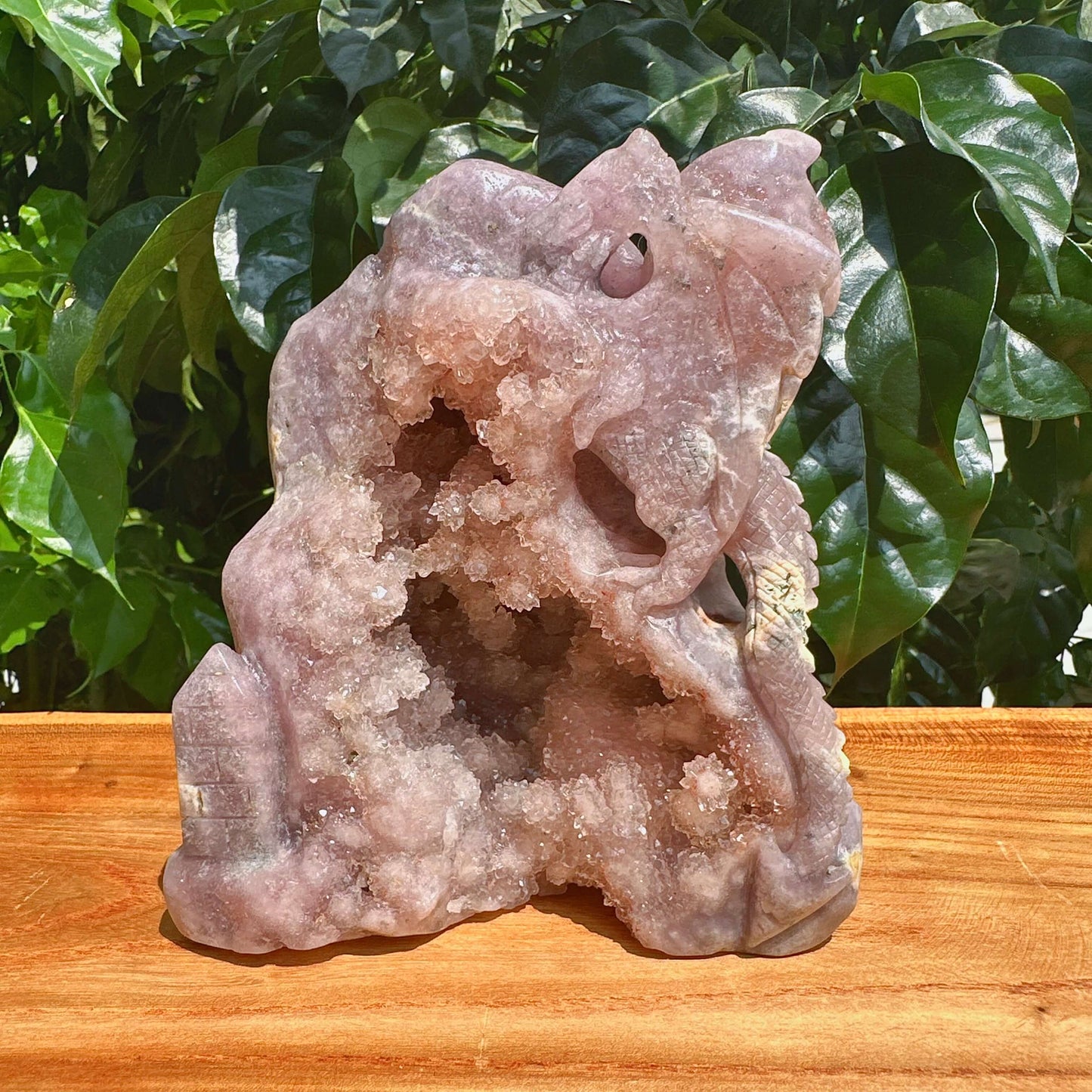 Geode Pink Amethyst Dragon Carving