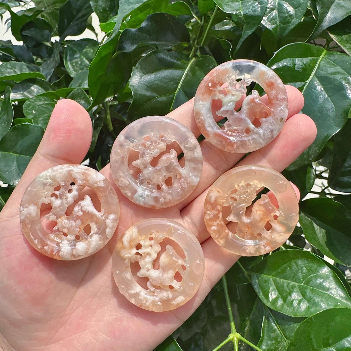 Moss Agate/Flower Agate Deer Ring Carving