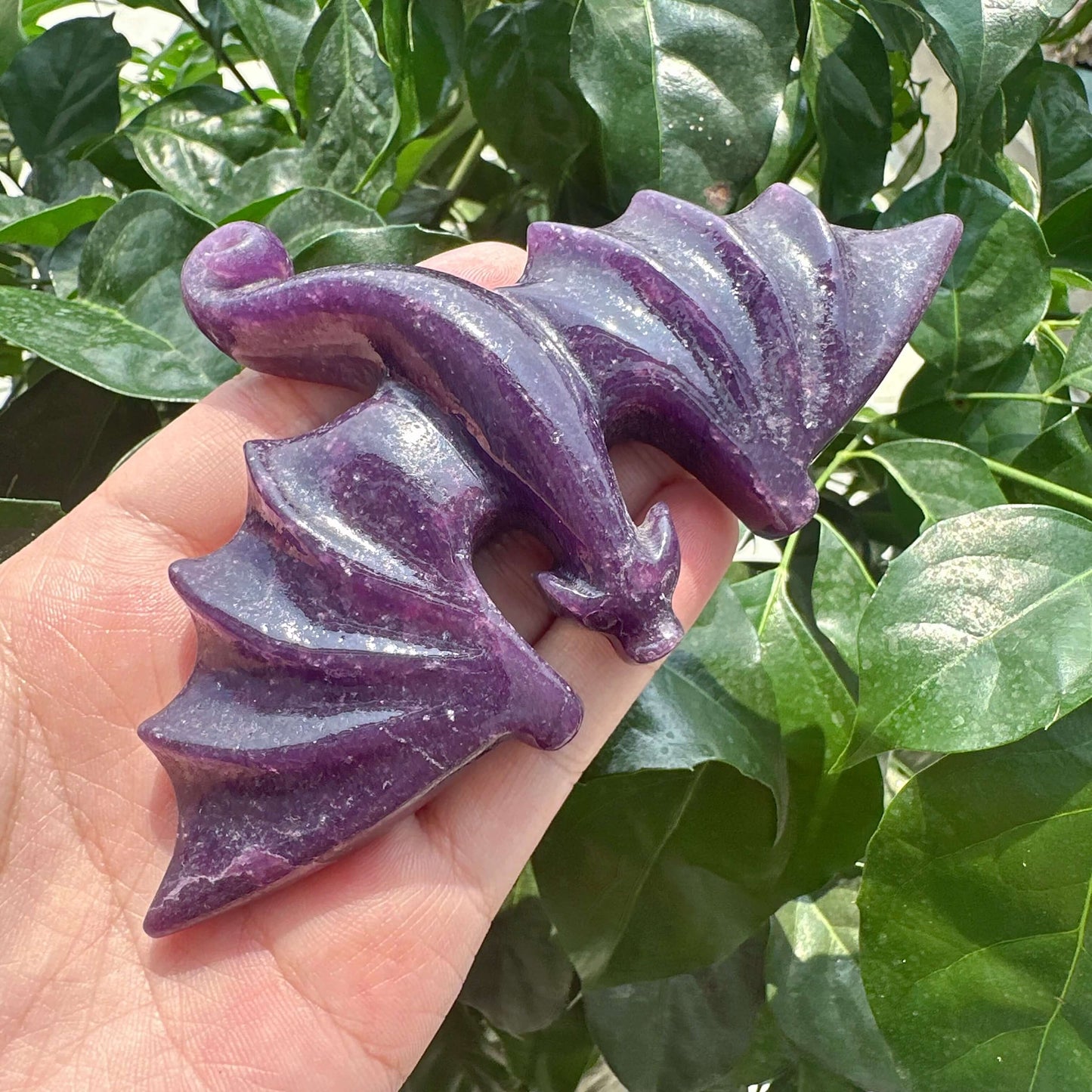 Lepidolite/Yellow Calcite Flying Dragon Carving