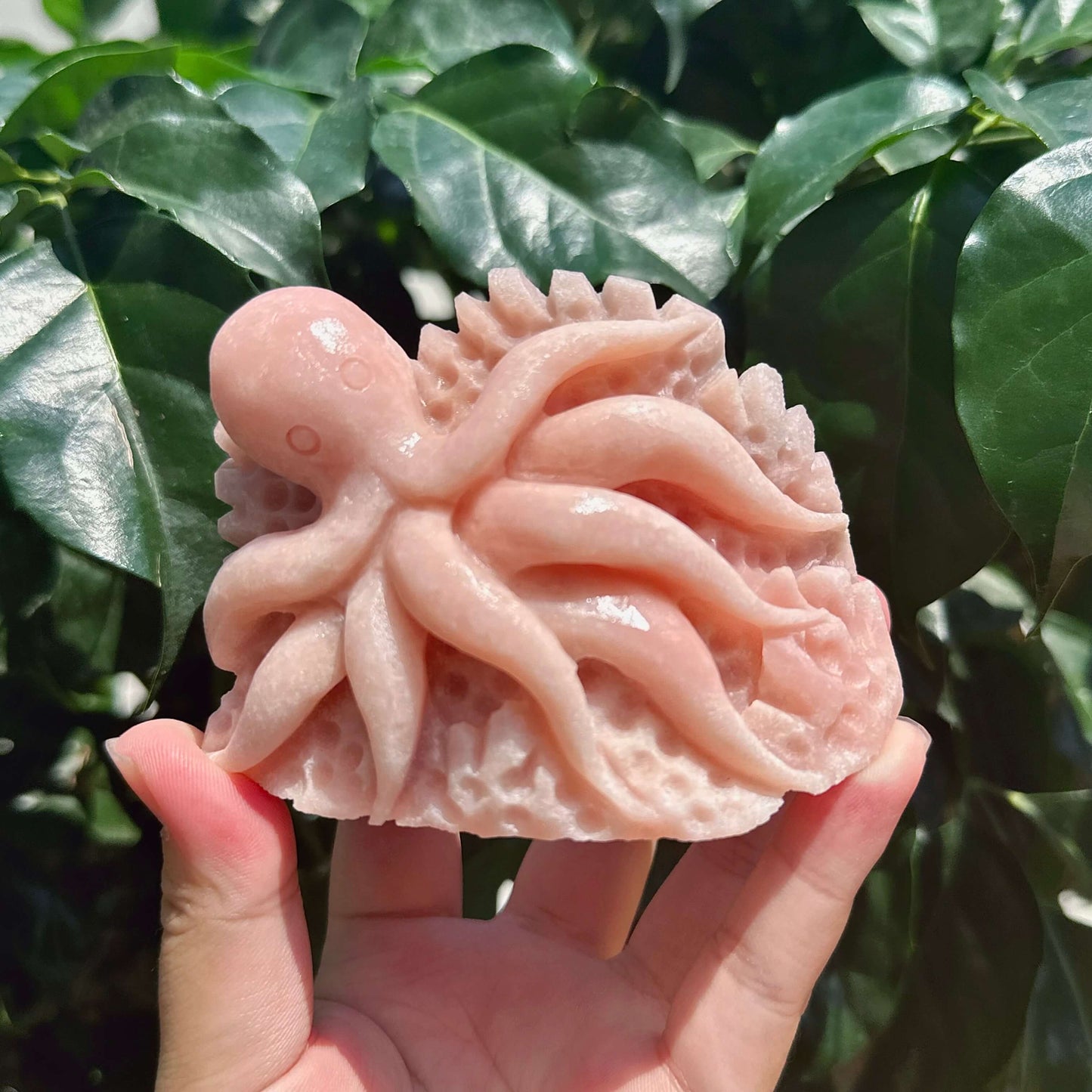 Pink Opal Octopus Carving