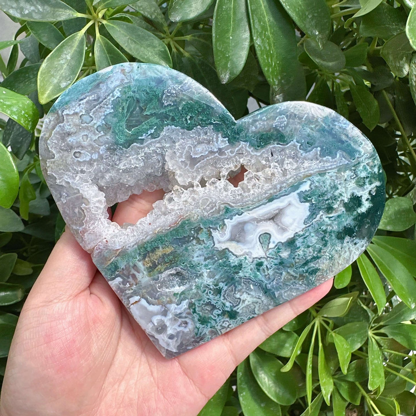 Moss Agate Heart Ornament