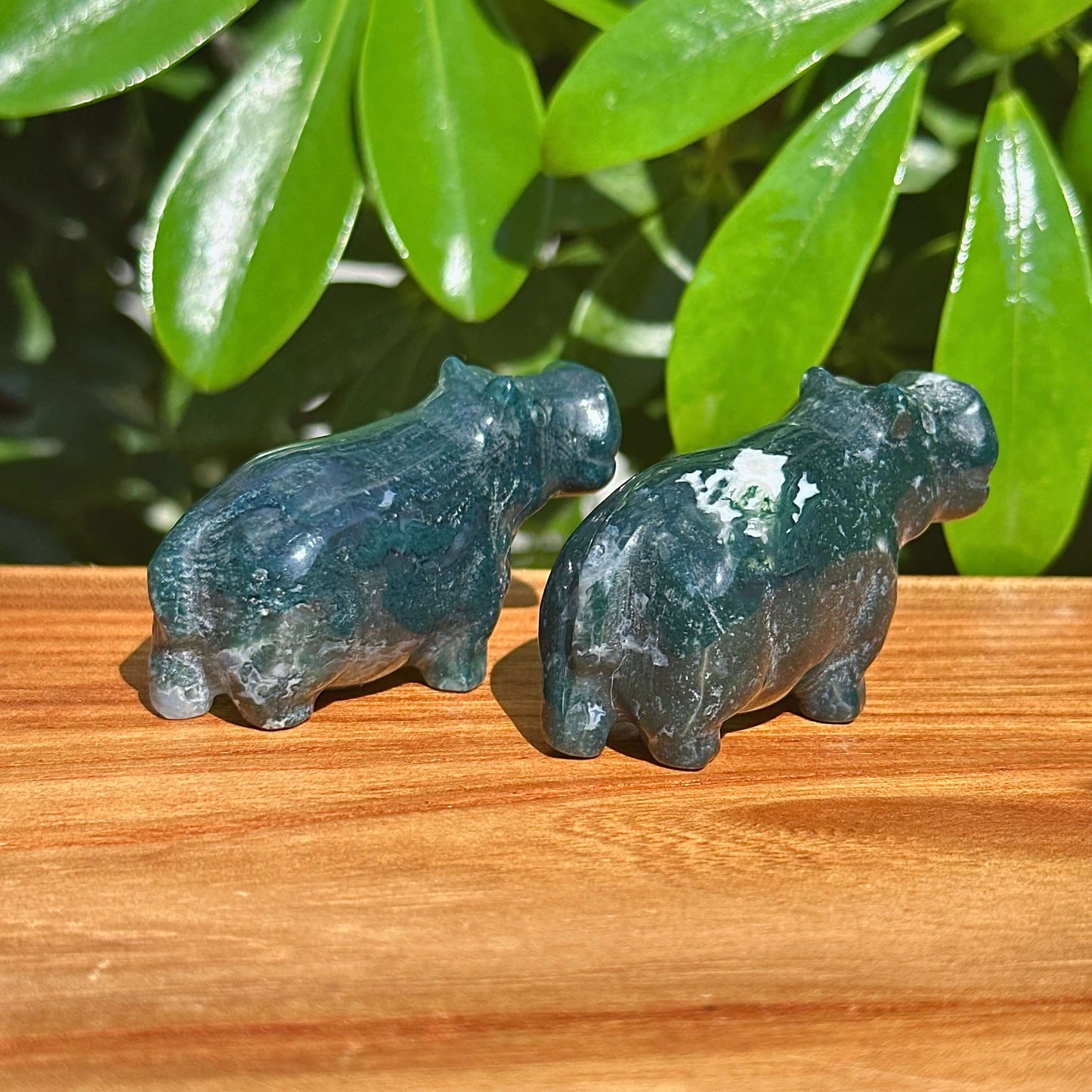 Moss Agate Hippo Carving