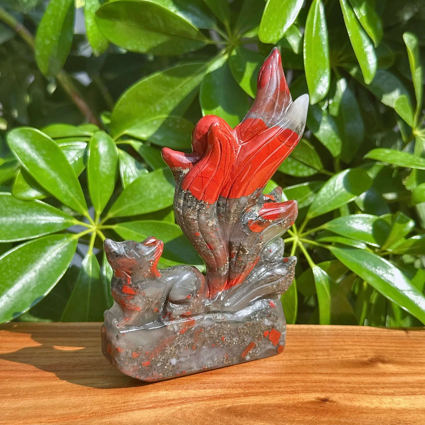 African Bloodstone Nine-tail Fox Carving
