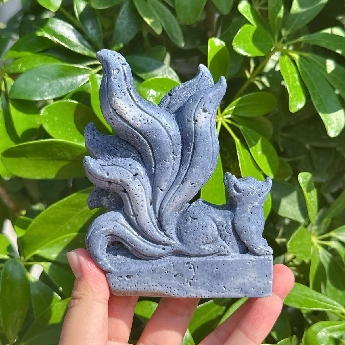 Blue Coral Nine-tail Fox Carving