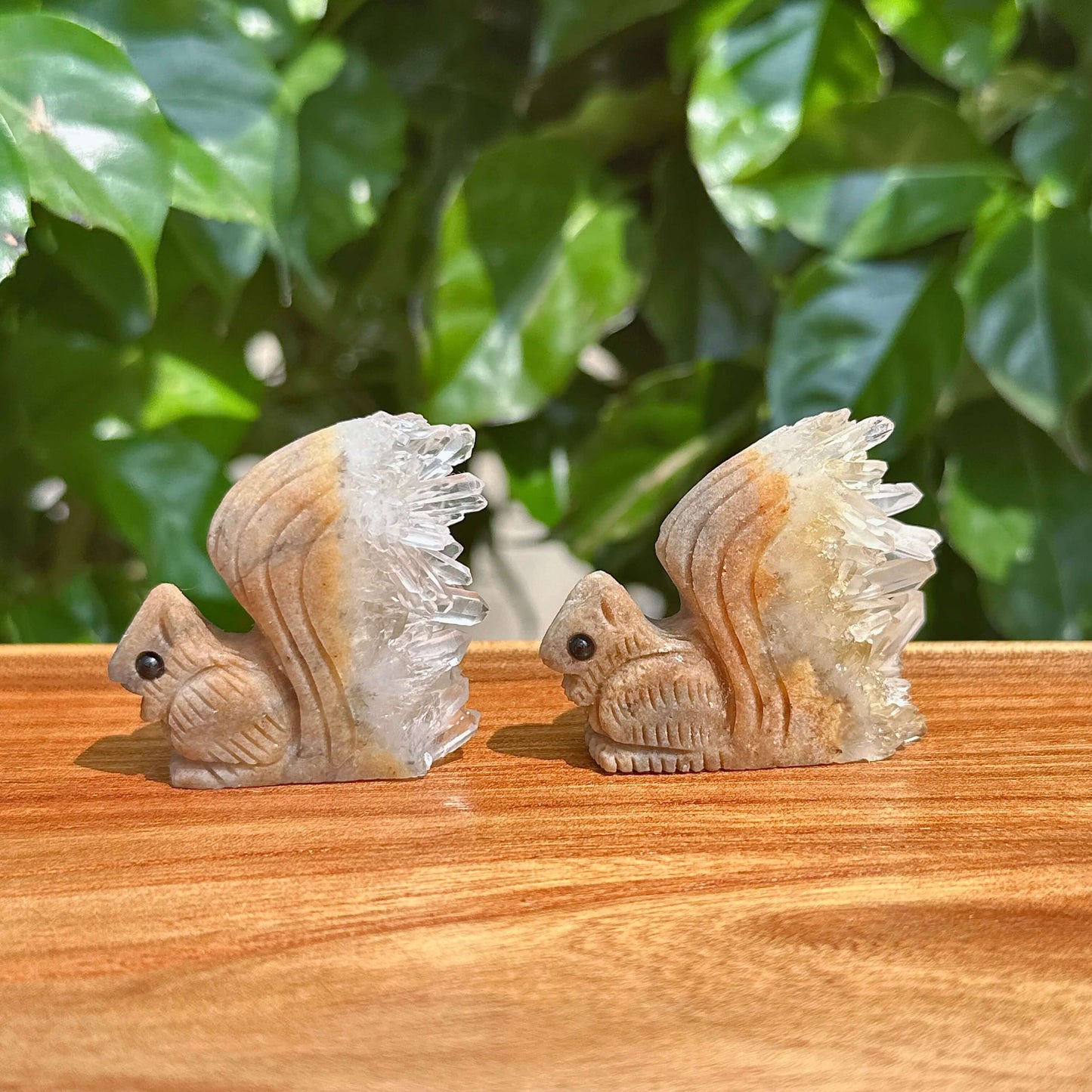 Clear Quartz Cluster Squirrel Carving with Crystal Details