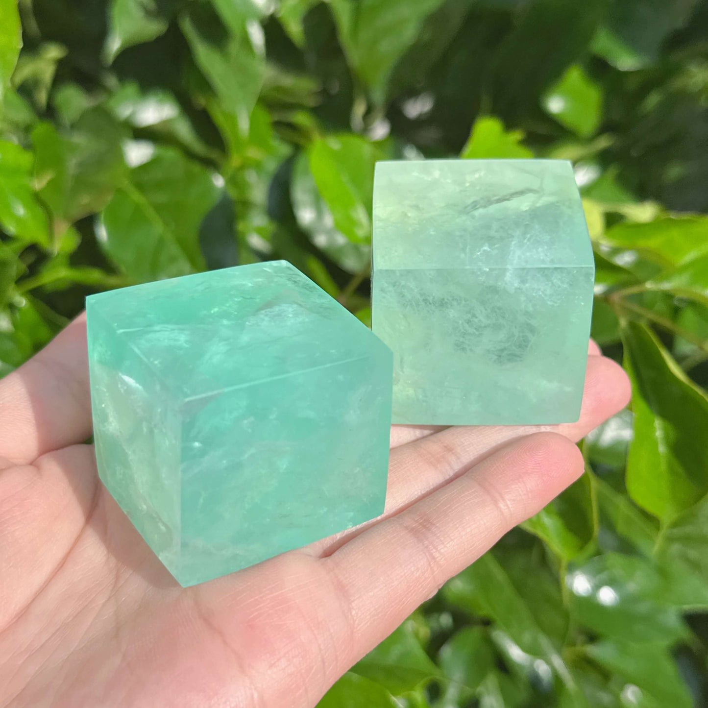 Green Fluorite Cube showcasing smooth texture and vibrant color
