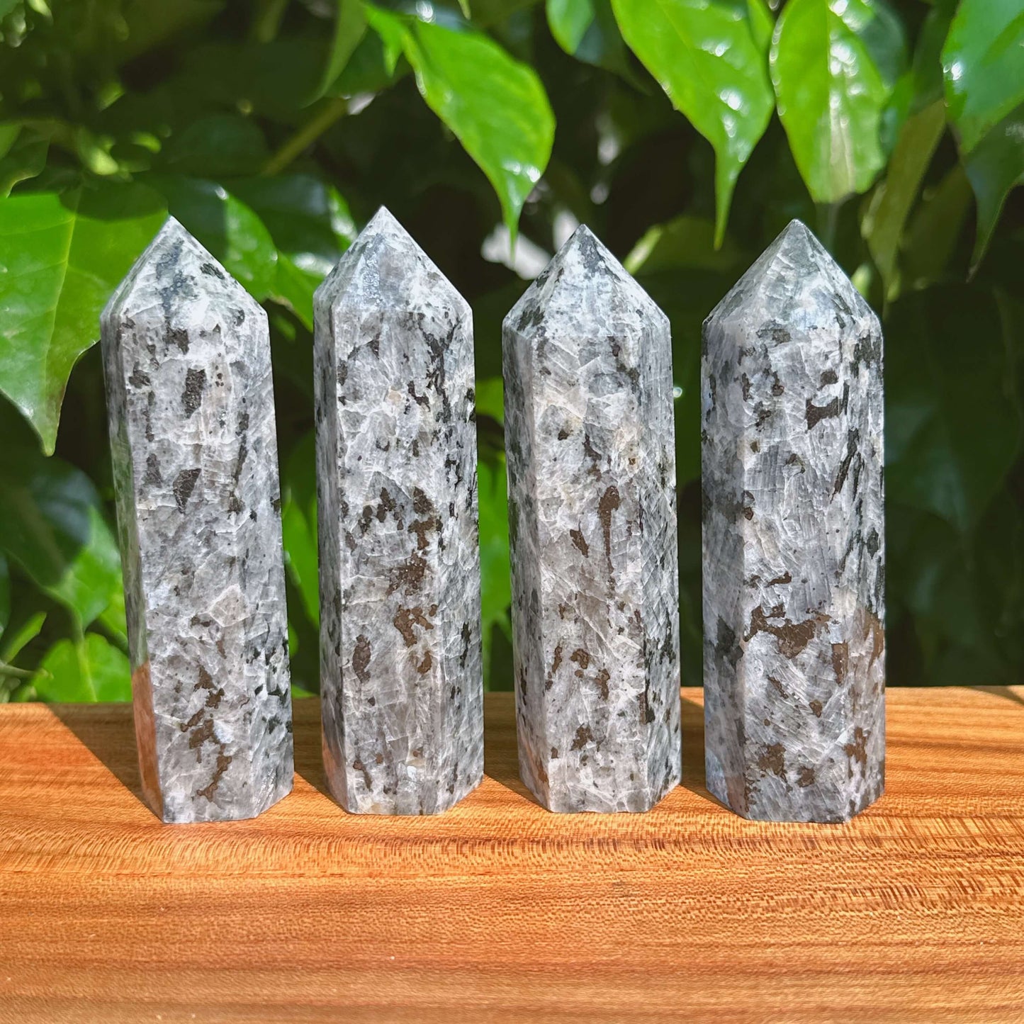 Larvikite tower with a unique pattern, perfect for crystal healing and home decor.