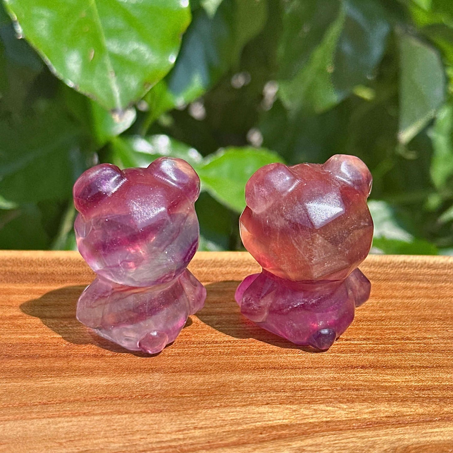 Detailed shot of the Rainbow Fluorite Bear Carving showing the natural texture and fine craftsmanship.