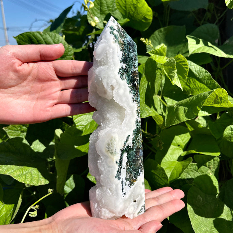 9″+ Moss Agate Tower