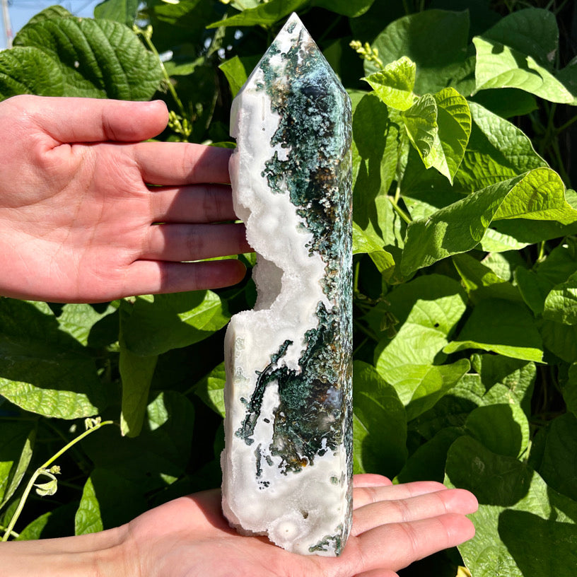 9″+ Moss Agate Tower