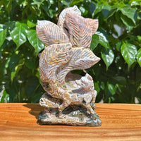 8th Vein Ocean Jasper Nine-tailed Fox Carving