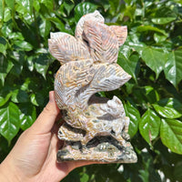 8th Vein Ocean Jasper Nine-tailed Fox Carving