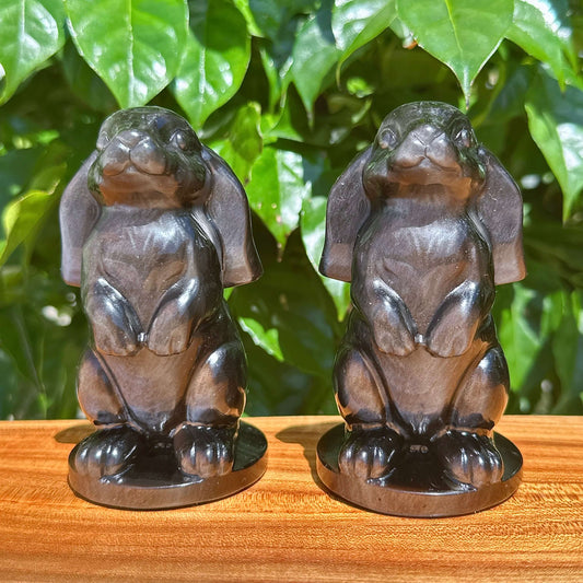Silver Obsidian Rabbit Carving