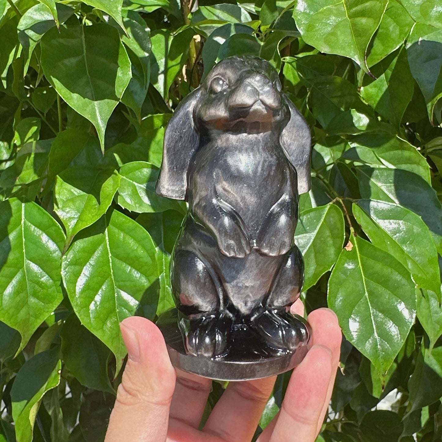 Silver Obsidian Rabbit Carving