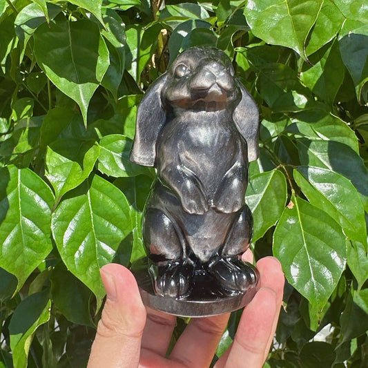 Silver Obsidian Rabbit Carving
