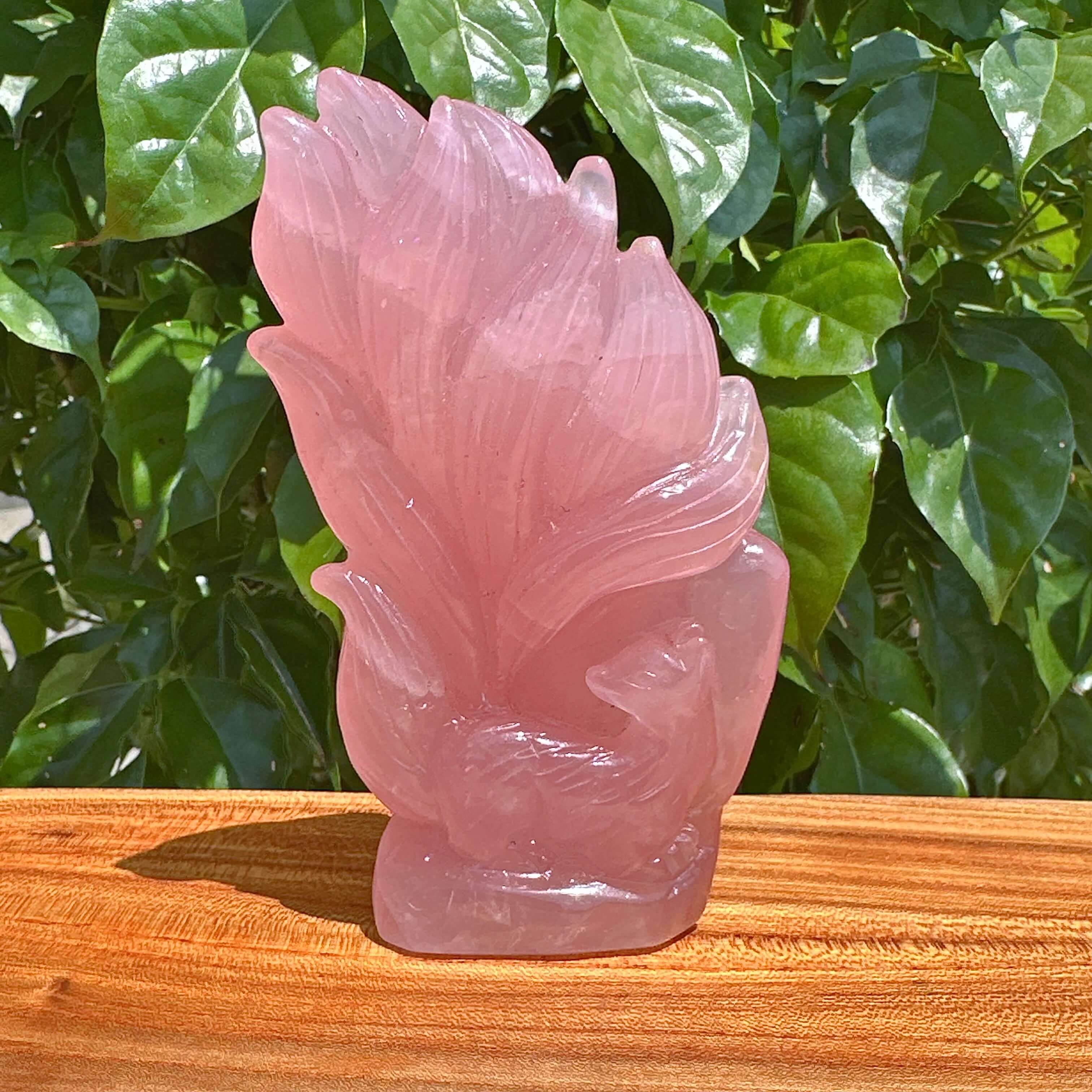 Rose Quartz Nine-tailed Fox Carving