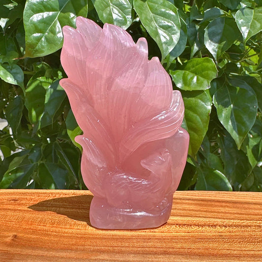 Rose Quartz Nine-tailed Fox Carving