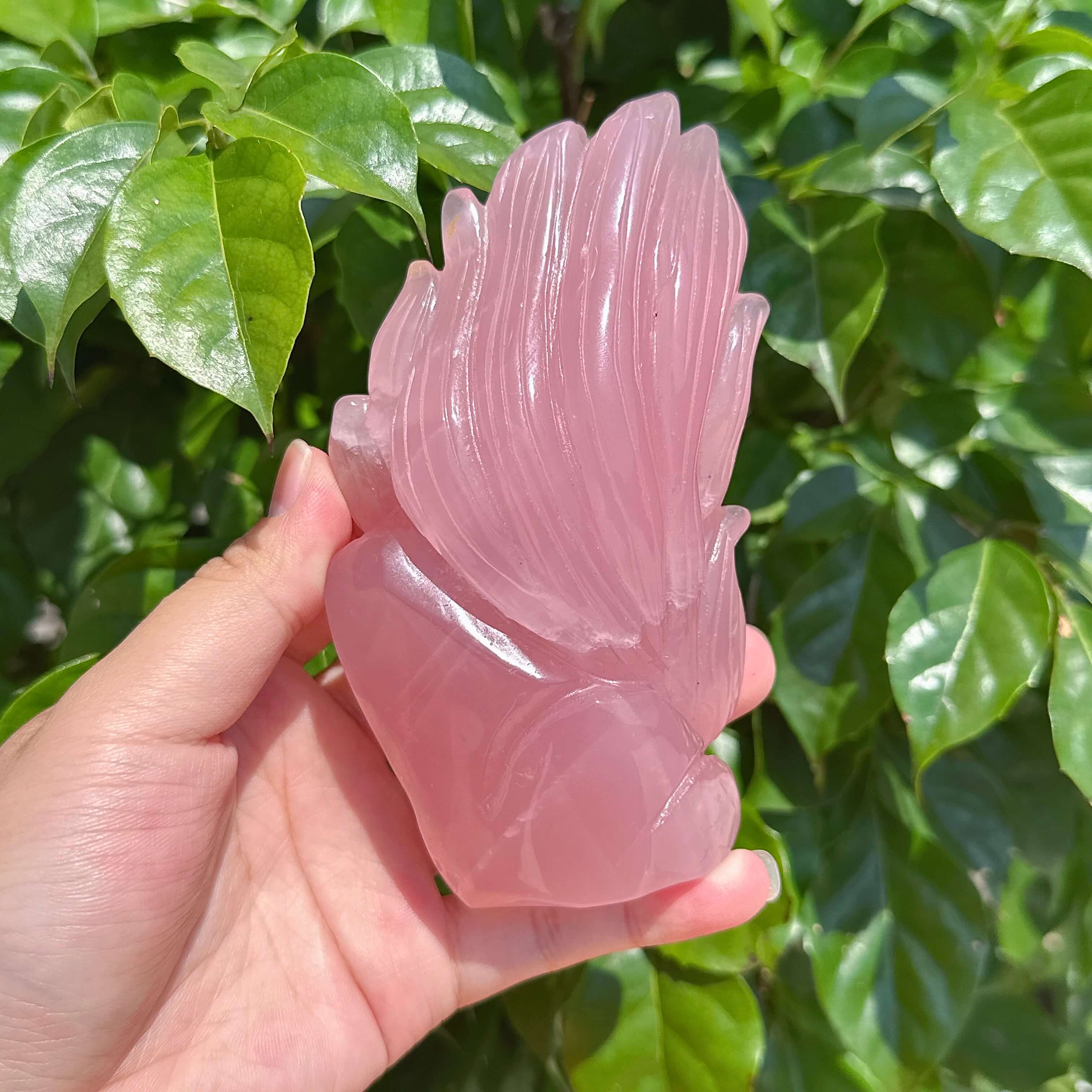 Rose Quartz Nine-tailed Fox Carving