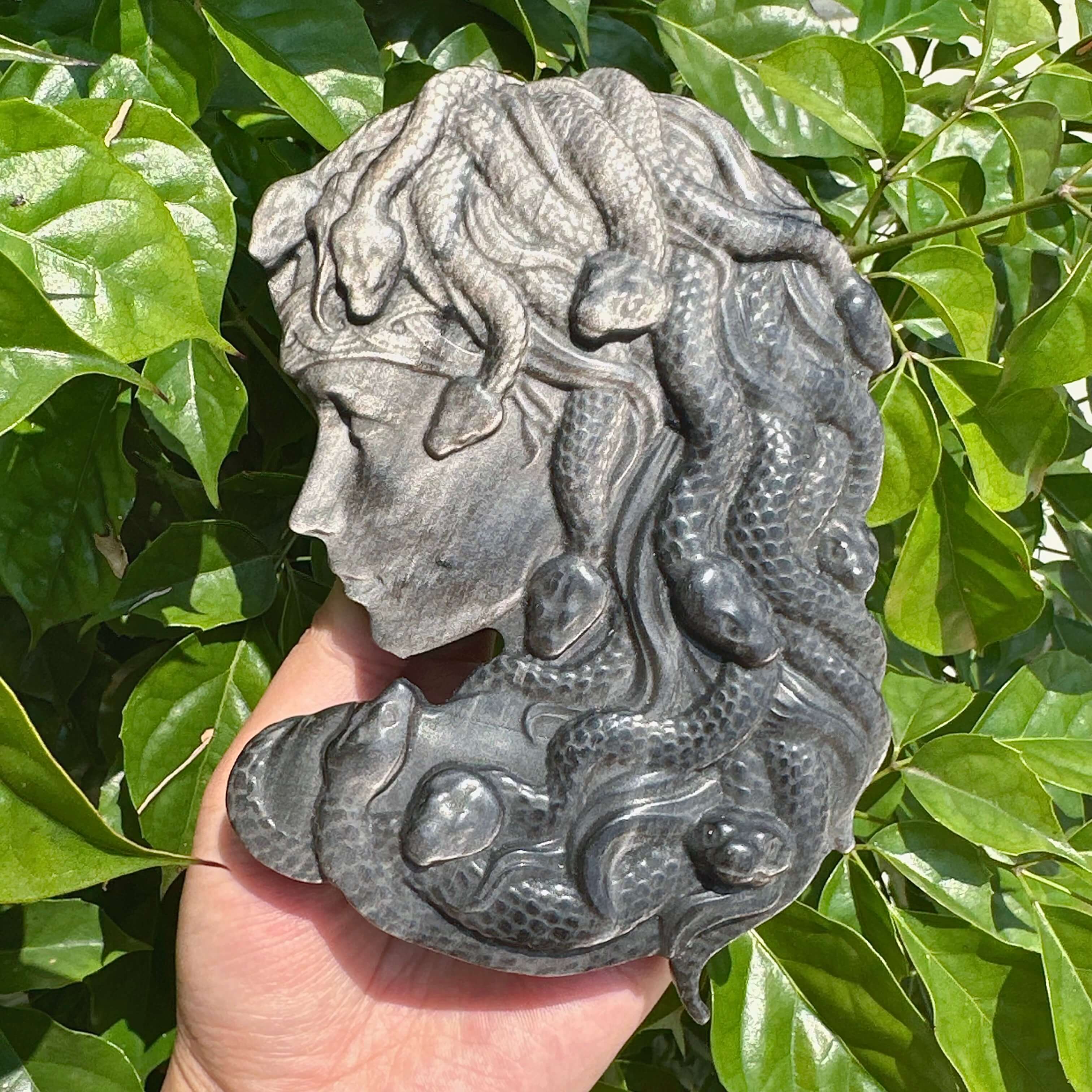 Silver Obsidian Medusa Carving