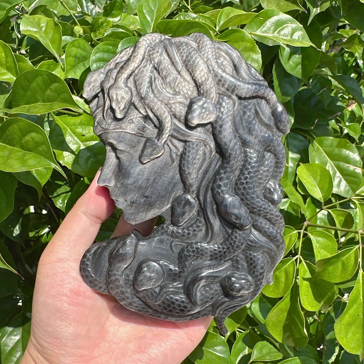 Silver Obsidian Medusa Carving