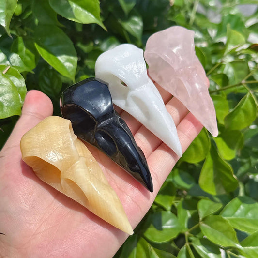 Crystal Crow Skull Carving
