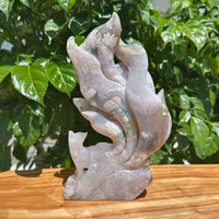 Flower Agate Nine-Tailed Fox Carving