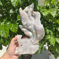 Flower Agate Nine-Tailed Fox Carving