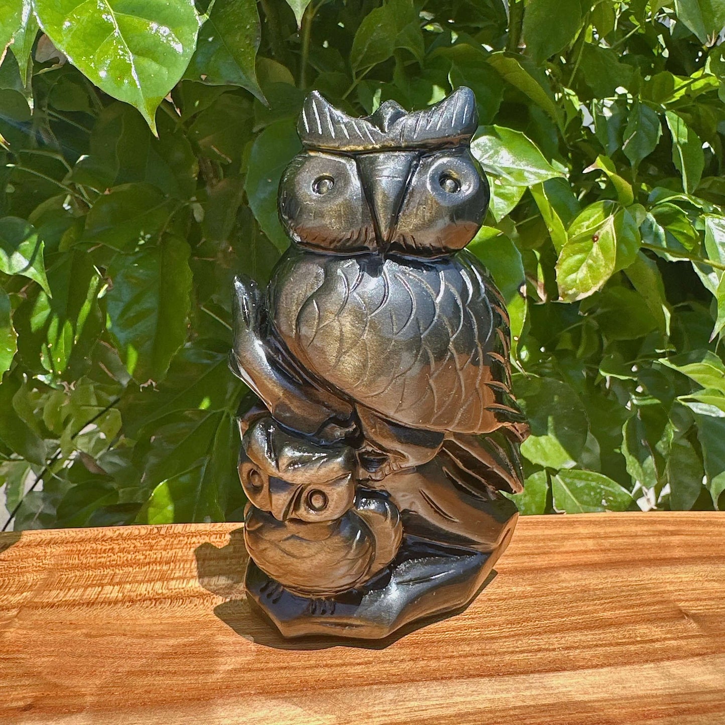 Golden Obsidian Owl Carving