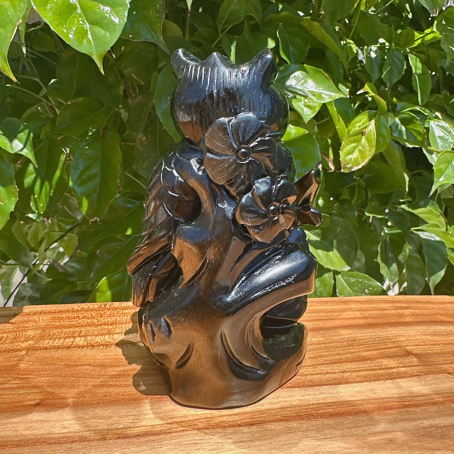 Golden Obsidian Owl Carving