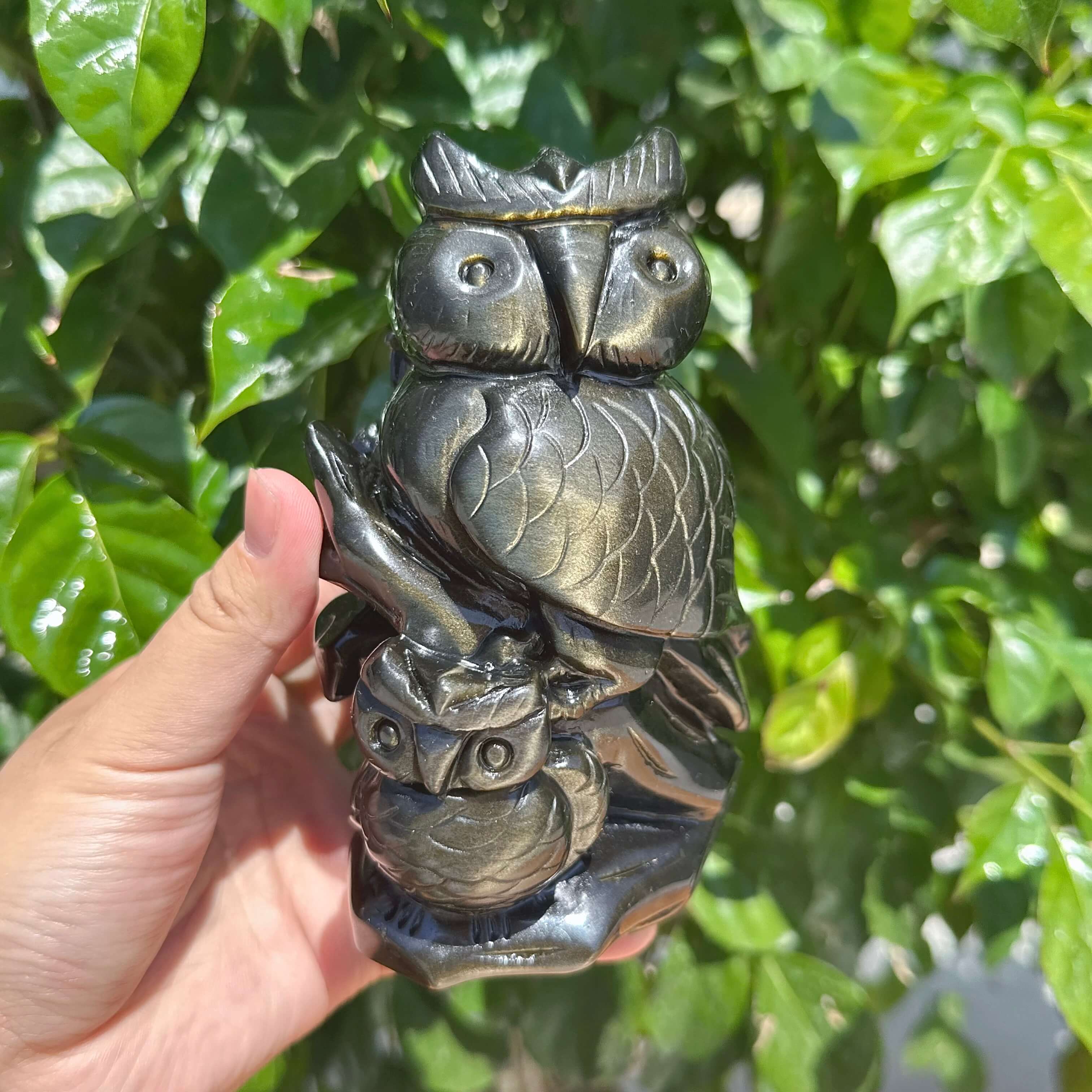 Golden Obsidian Owl Carving