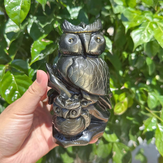 Golden Obsidian Owl Carving