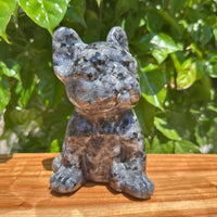 Larvikaite/White Jade French Bulldog Carving