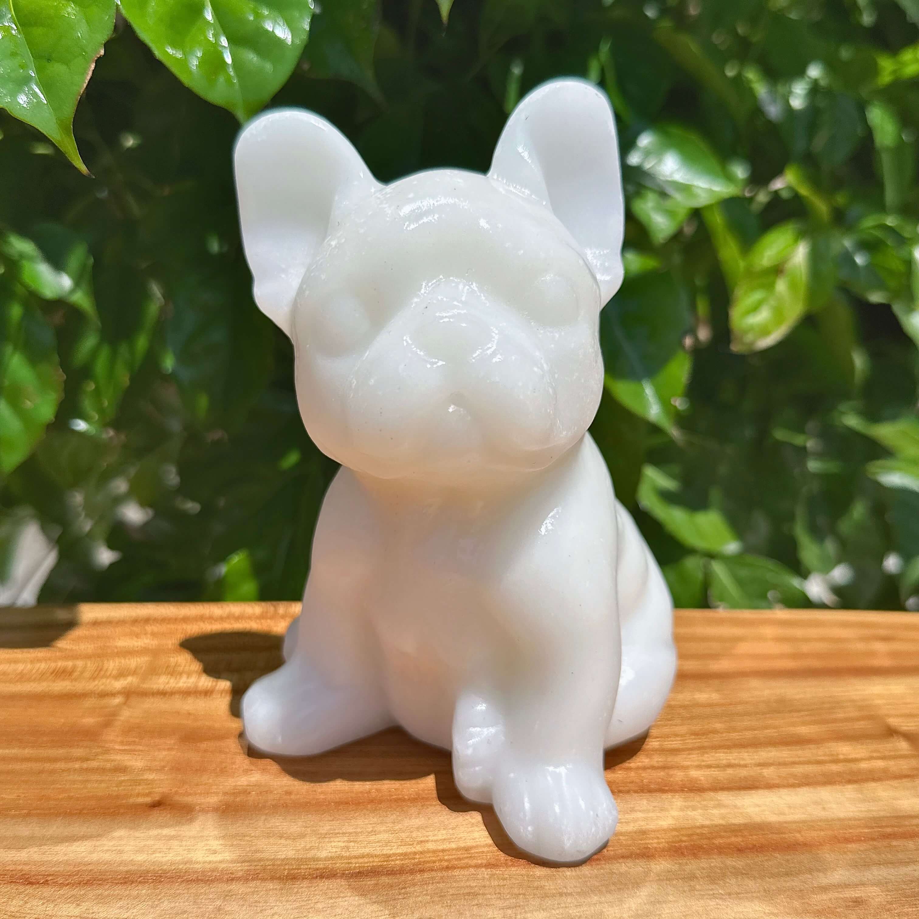 Larvikaite/White Jade French Bulldog Carving