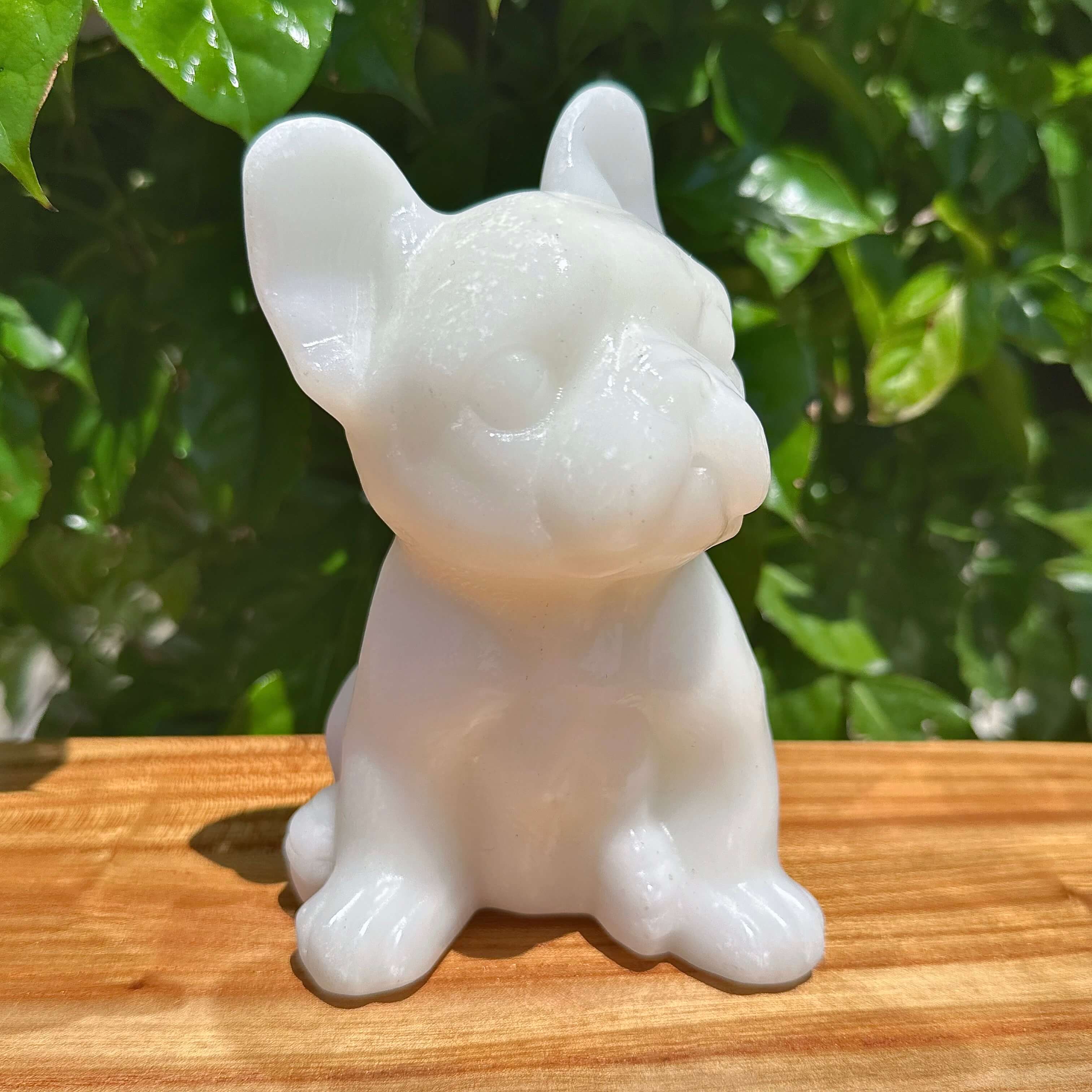 Larvikaite/White Jade French Bulldog Carving