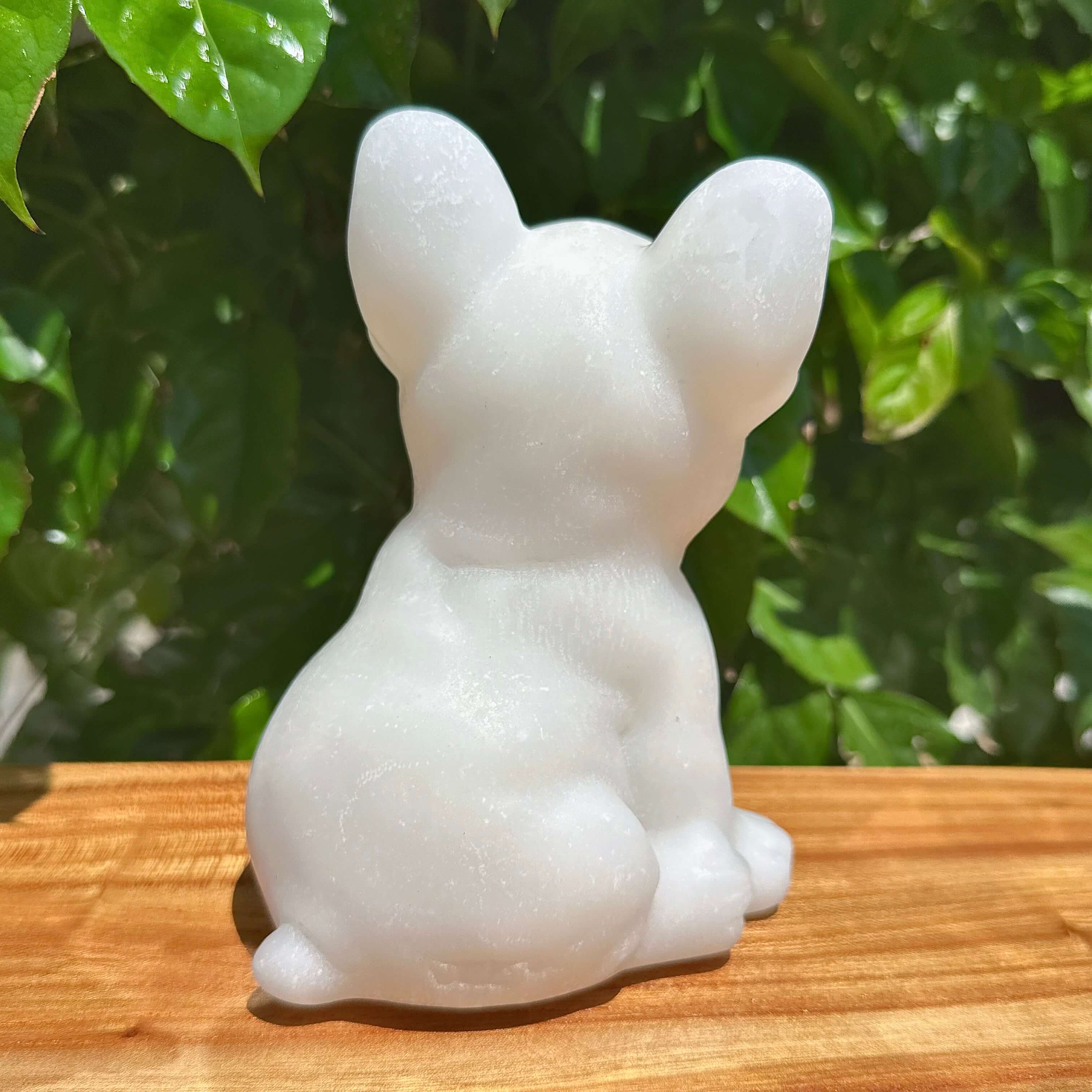 Larvikaite/White Jade French Bulldog Carving