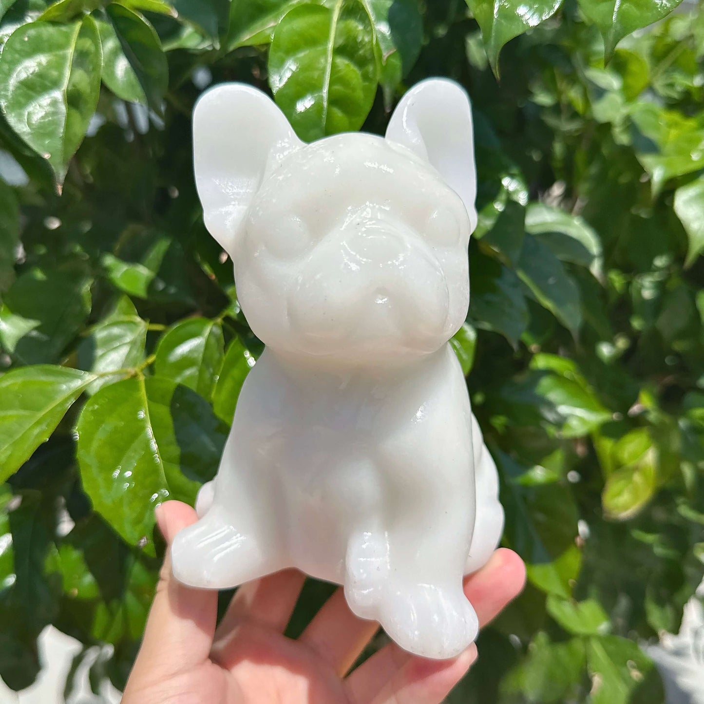 Larvikaite/White Jade French Bulldog Carving