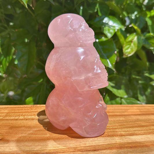 Rose Quartz Triplets Skull Carving