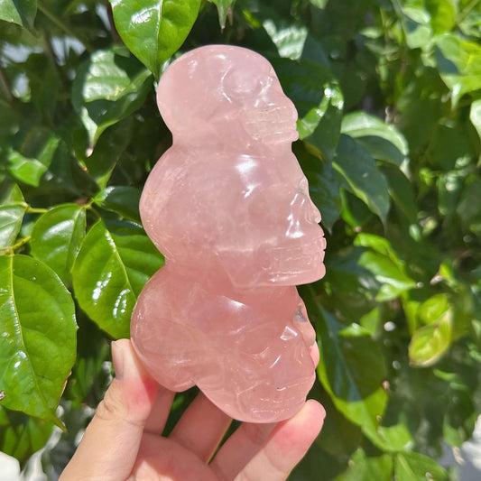 Rose Quartz Triplets Skull Carving