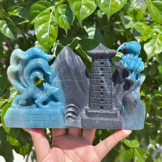 Trolleite Nine-Tailed Fox With Bird Landscape Carving